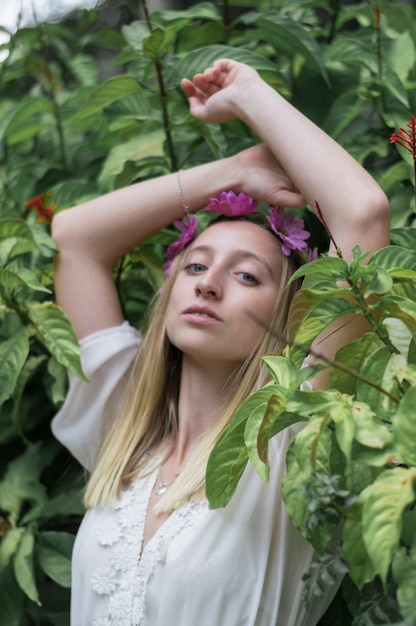 Free Photo relaxed girl with plants background