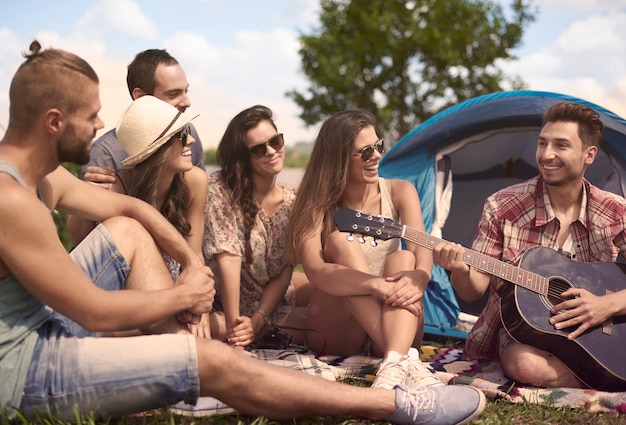 Relaxing time on the camp with friends