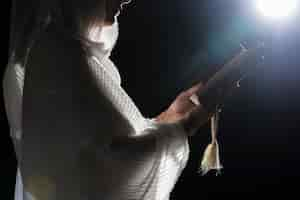 Free photo religious woman praying on full moon