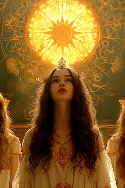 Free Photo renaissance portrait of woman as sun goddess