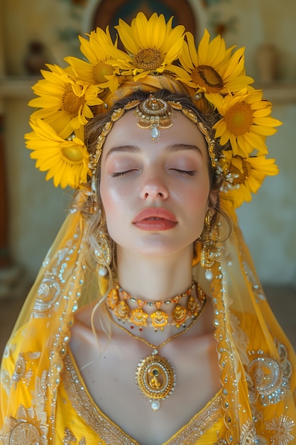 Renaissance portrait of woman as sun goddess