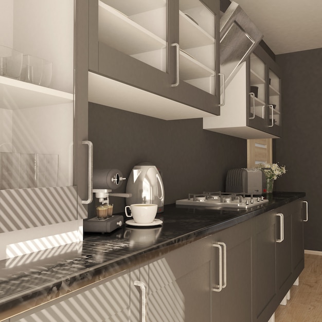 Free Photo render of  3d contemporary kitchen