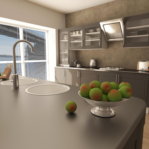 Free photo render of 3d contemporary kitchen