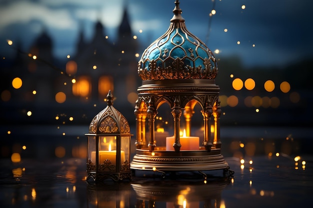 render lantern Islamic new year background