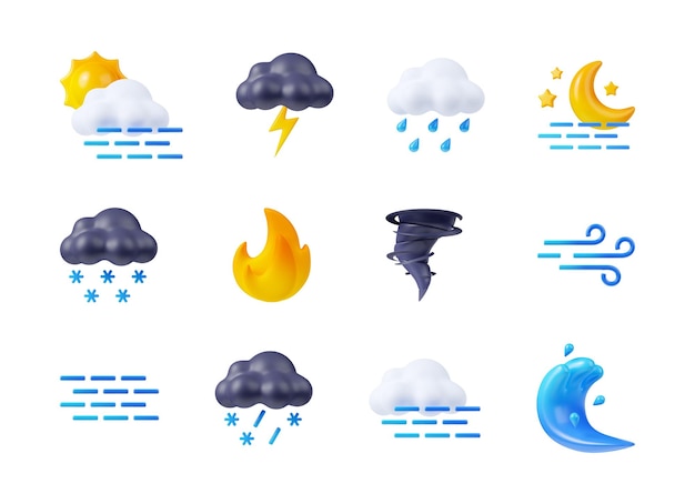 Free photo render weather icons sun clouds fog and snow