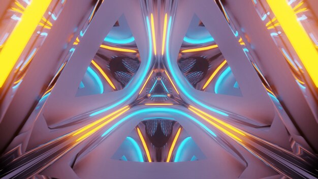 Rendering abstract futuristic background with a glowing neon lights