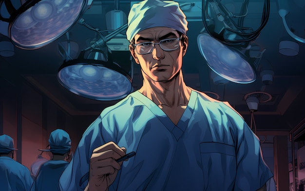 Free photo rendering of anime doctor at job