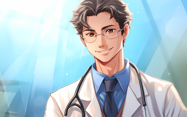 Rendering of anime doctor at job