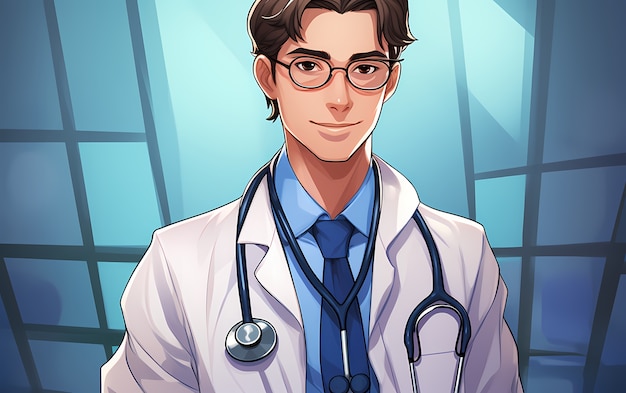 Free photo rendering of anime doctor at job