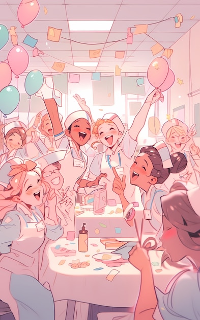 Free Photo rendering of anime doctors having party