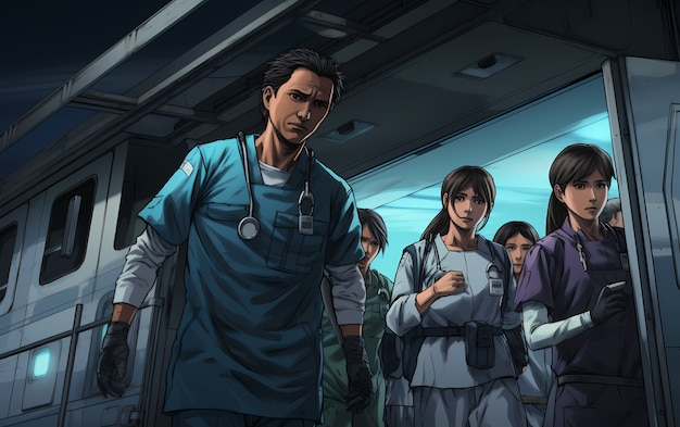 Free photo rendering of anime doctors at work