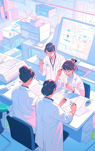 Free photo rendering of anime doctors at work