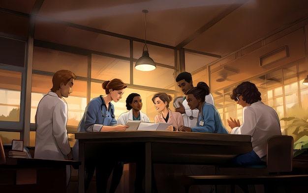 Rendering of anime doctors at work