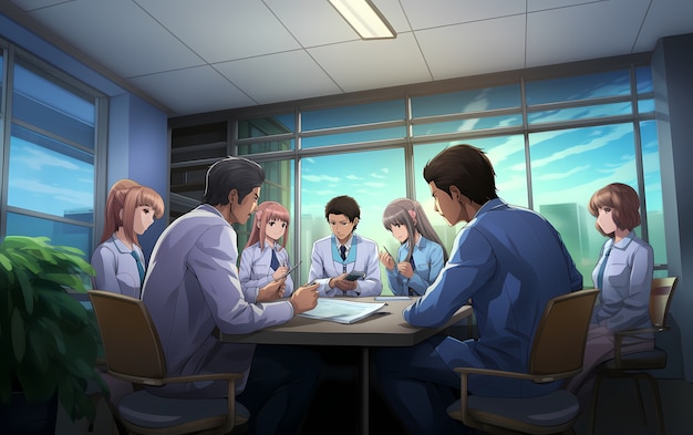 Rendering of anime doctors at work