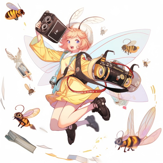 Free Photo rendering of bee anime character