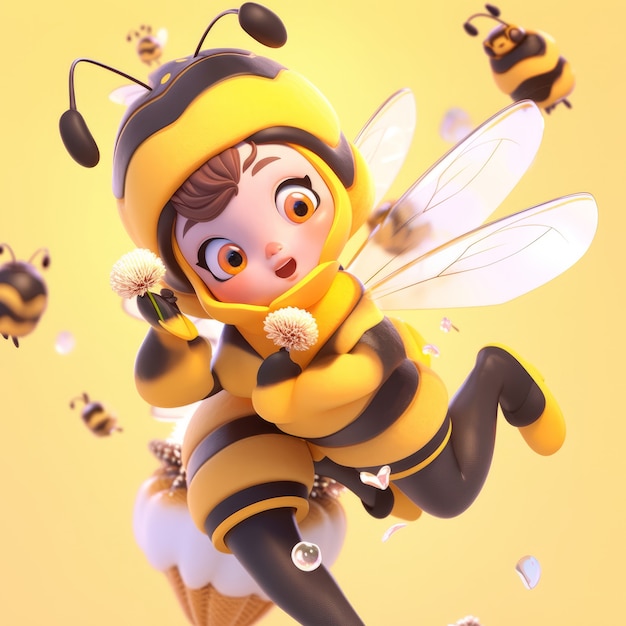 Free photo rendering of bee anime character