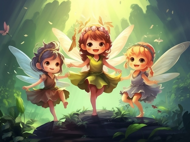 Rendering of cartoon fantasy fairies