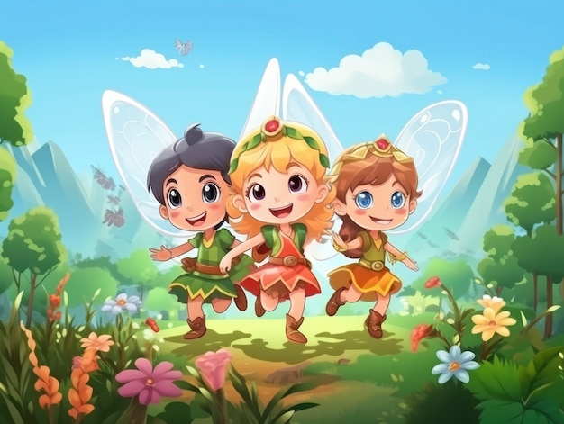 Rendering of cartoon fantasy fairies