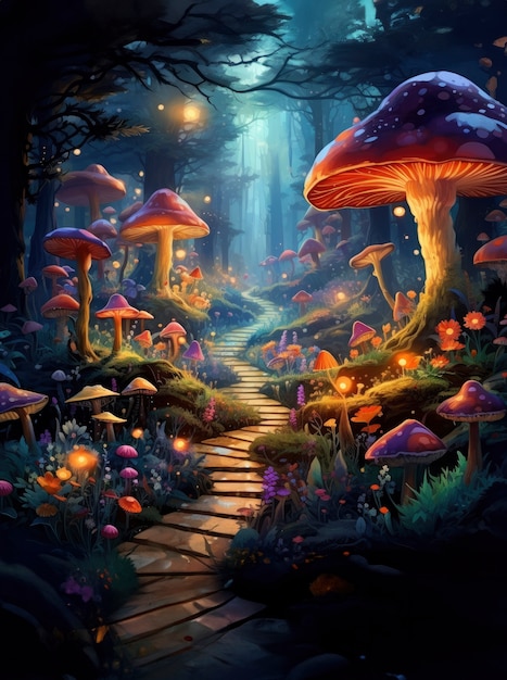 Free photo rendering of cartoon fantasy mushroom forest