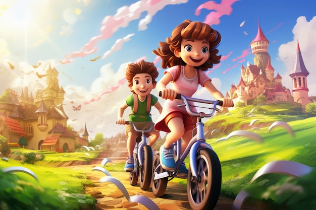 Rendering of cartoon fantasy scene illustration