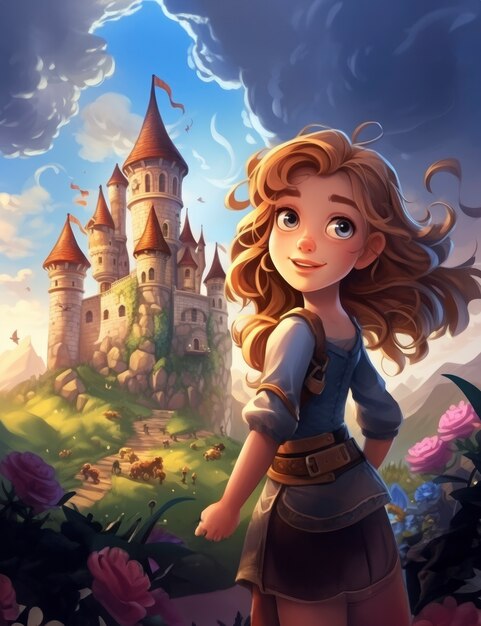 Rendering of cartoon fantasy scene illustration