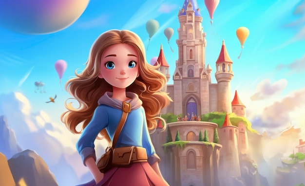 Rendering of cartoon fantasy scene illustration