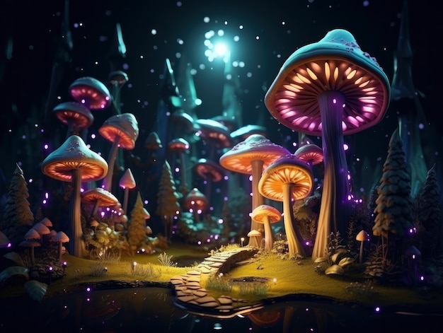 Rendering of cartoon fantasy scene illustration