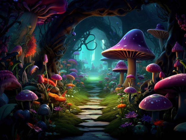 Rendering of cartoon fantasy scene illustration