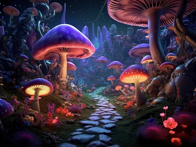 Rendering of cartoon fantasy scene illustration