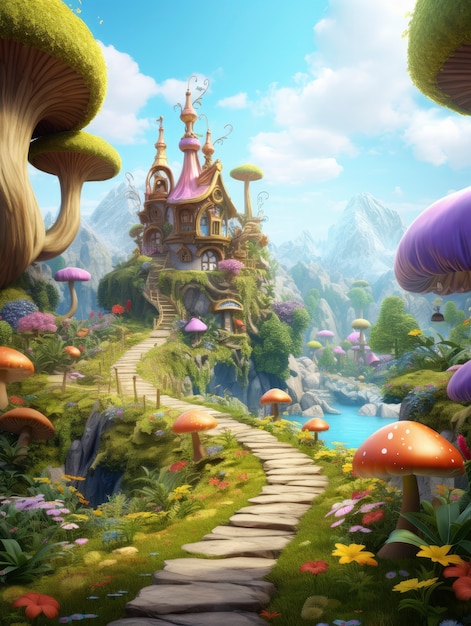 Free Photo rendering of cartoon fantasy scene illustration