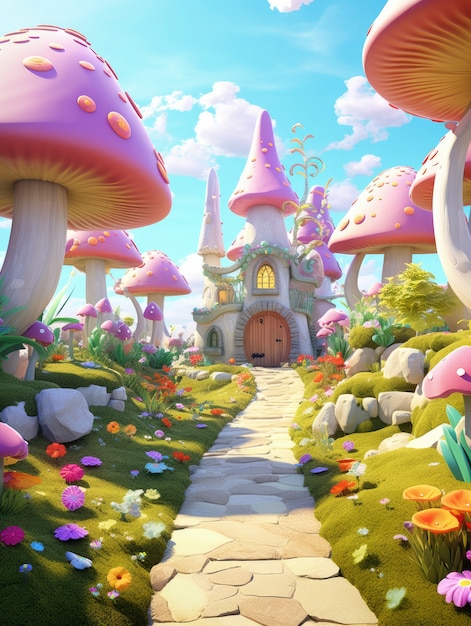 Rendering of cartoon fantasy scene illustration