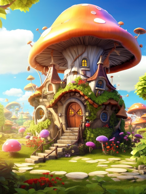 Rendering of cartoon fantasy scene illustration