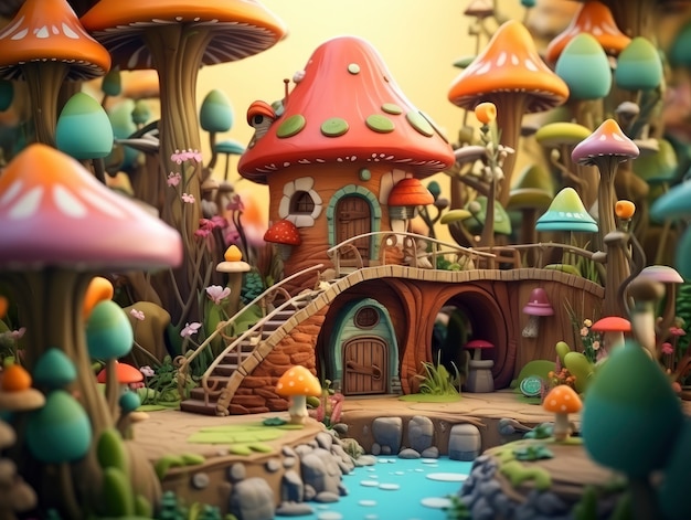 Rendering of cartoon fantasy scene illustration