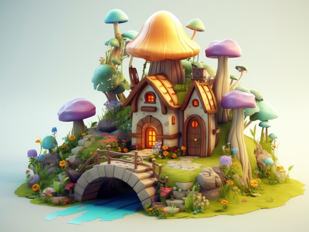 Rendering of cartoon fantasy scene illustration