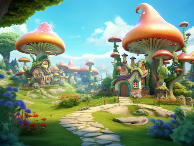 Rendering of cartoon fantasy scene illustration