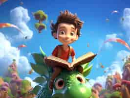 Free photo rendering of cartoon fantasy scene with boy