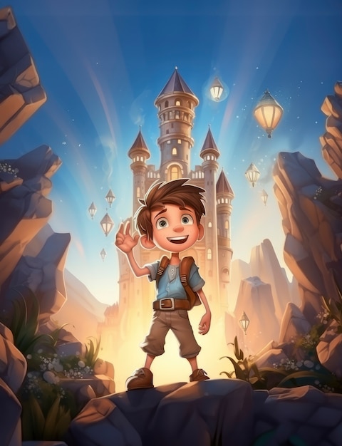 Free Photo rendering of cartoon fantasy scene with boy