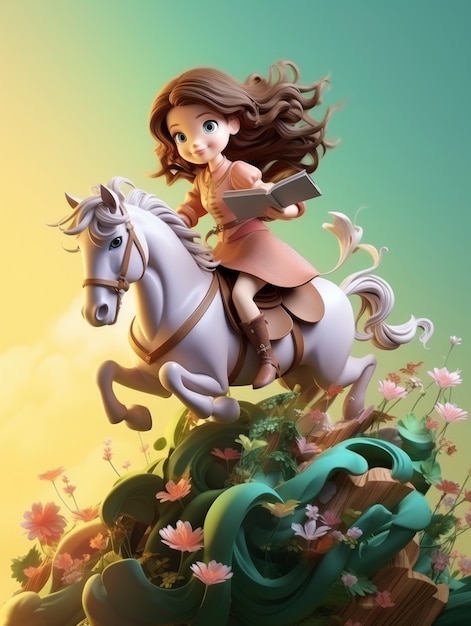 Free Photo rendering of cartoon fantasy scene with girl