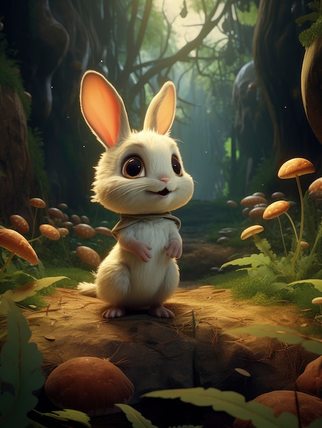 Free photo rendering of cartoon fantasy scene with rabbit