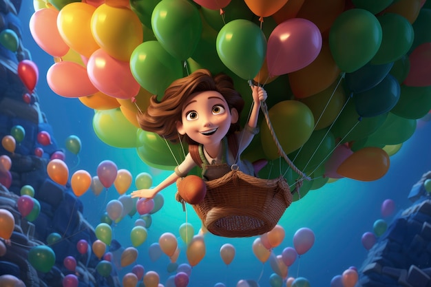 Free photo rendering of cartoon girl flying