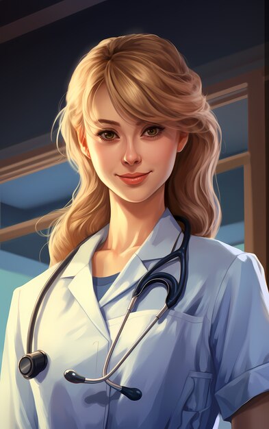 Rendering of portrait of anime doctor