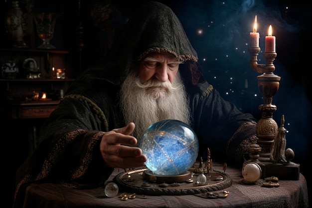 Free photo rendering of wizard controlling magic