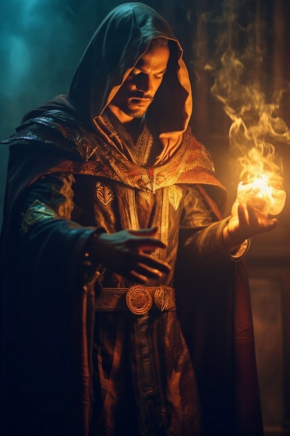 Free Photo rendering of wizard controlling magic