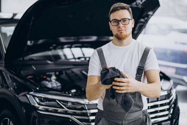 Repair man making car service