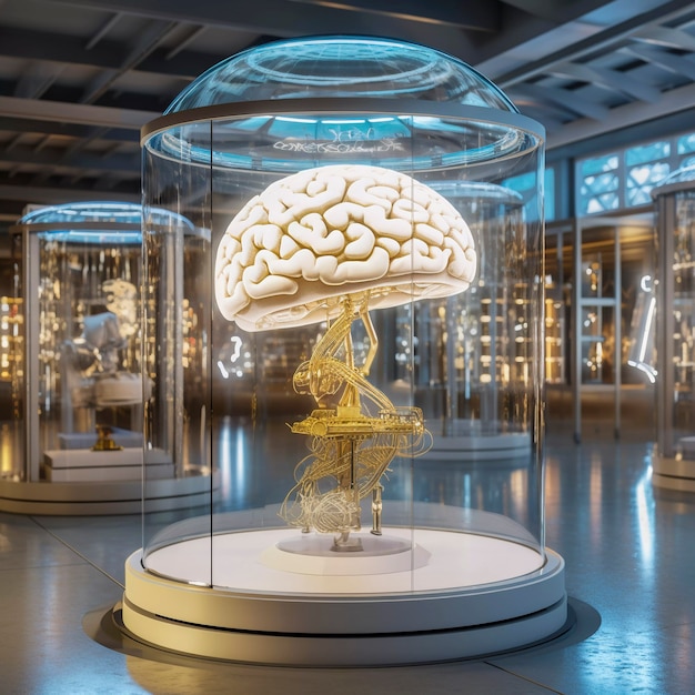 Free Photo representation of human brain in transparent glass display