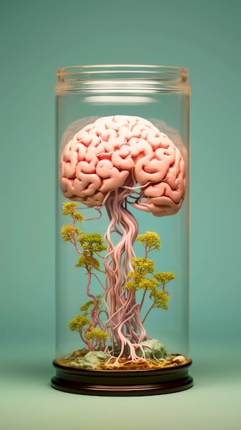 Representation of human brain in transparent glass display