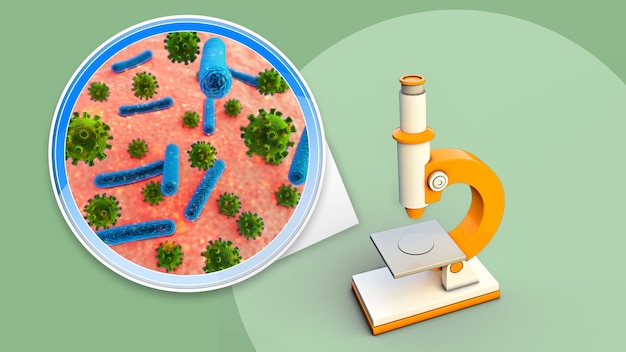 Free photo representation of microorganisms with microscope