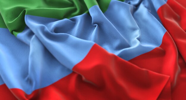 Republic of Dagestan Flag Ruffled Beautifully Waving Macro Close-Up Shot