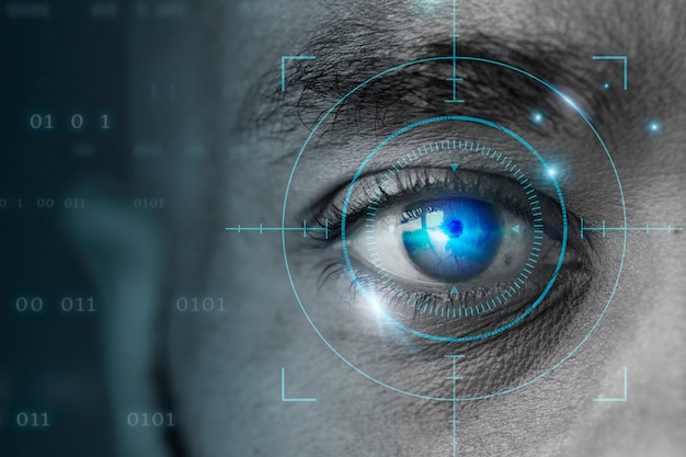 Free photo retinal biometrics technology with man's eye digital remix