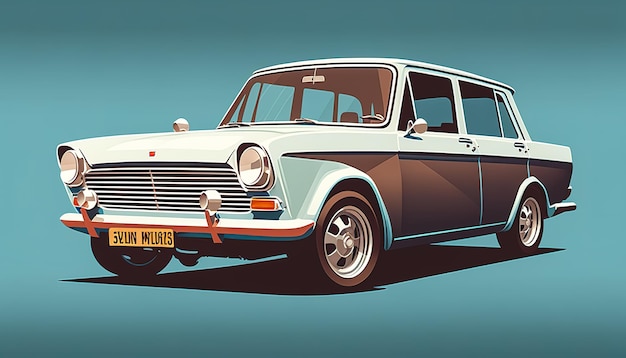 Free Photo retro car on a blue background generative ai